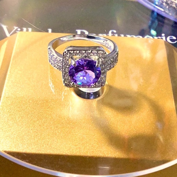 Sterling Silver Geometric Alexandrite & Topaz Stones Ring - Picture 3 of 5